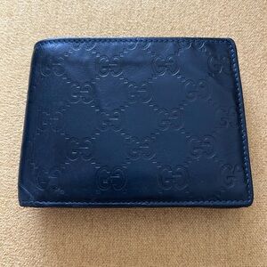 Gucci Men’s GG Embossed Leather Bi-Fold Wallet (Navy Blue)